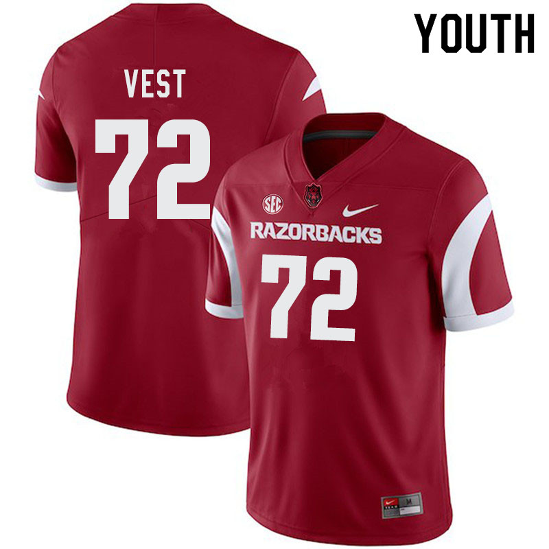 Youth #72 Drew Vest Arkansas Razorbacks College Football Jerseys-Cardinal - Click Image to Close